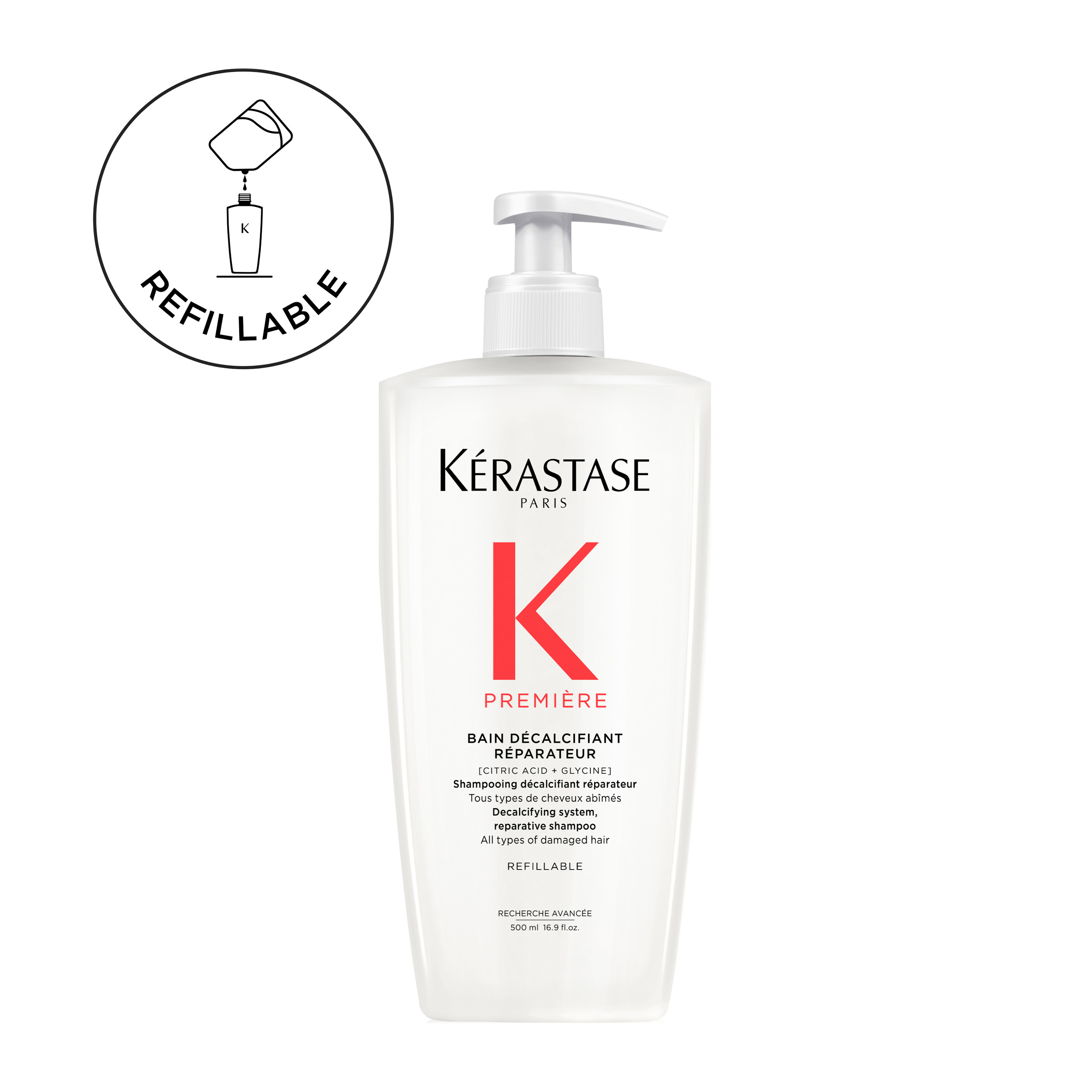 KERASTASE PREMIÈRE REFILLABLE ΣΑΜΠΟΥΑΝ BAIN DÉCALCIFIANT RÉPARATEUR ΓΙΑ ΤΑΛΑΙΠΩΡΗΜΕΝΑ ΜΑΛΛΙΑ | 500ml