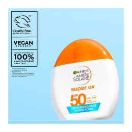 AMBRE SOLAIRE SUPER UV ΑΝΤΗΛΙΑΚΟ ΠΡΟΣΩΠΟΥ WATER FLUID SPF50 1