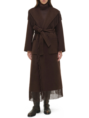 ΓΥΝΑΙΚΕΙΟ ΠΑΛΤΟ CARRIE FRINGE | Καφέ Σκούρο XS