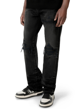 ΑΝΔΡΙΚΟ DENIM ΠΑΝΤΕΛΟΝΙ LEATHER STRAIGHT MX1 | Μαύρο 34/32