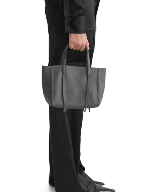 ΓΥΝΑΙΚΕΙΑ ΔΕΡΜΑΤΙΝΗ ΤΣΑΝΤΑ ΧΕΙΡΟΣ MINI TOTE | Γκρι