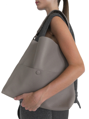 ΓΥΝΑΙΚΕΙΑ ΔΕΡΜΑΤΙΝΗ ΤΣΑΝΤΑ ΩΜΟΥ SLIM M STITCH TOTE | Γκρι