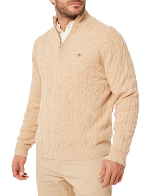 ΑΝΔΡΙΚΟ ΜΑΛΛΙΝΟ ΠΟΥΛΟΒΕΡ HALF-ZIP | Μπεζ L