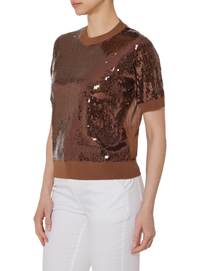 ΓΥΝΑΙΚΕΙΟ T-SHIRT ΜΕ ΠΟΥΛΙΕΣ | Καφέ S