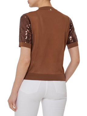 ΓΥΝΑΙΚΕΙΟ T-SHIRT ΜΕ ΠΟΥΛΙΕΣ | Καφέ S