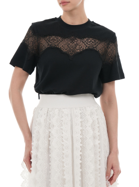 ΓΥΝΑΙΚΕΙΟ T-SHIRT LISA LACE | Μαύρο XS