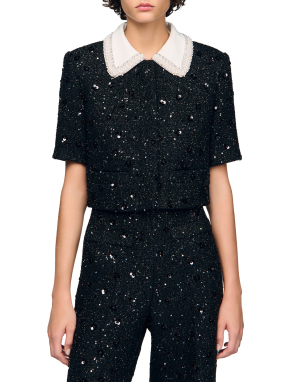 ΓΥΝΑΙΚΕΙΟ TWEED ΤΟΠ ΜΕ ΠΑΓΙΕΤΑ | Μαύρο FR 40