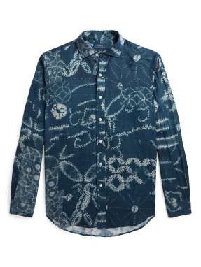 ΑΝΔΡΙΚΟ ΛΙΝΟ ΠΟΥΚΑΜΙΣΟ ΜΕ ΜΟΤΙΒΟ | Μπλε Σκούρο L