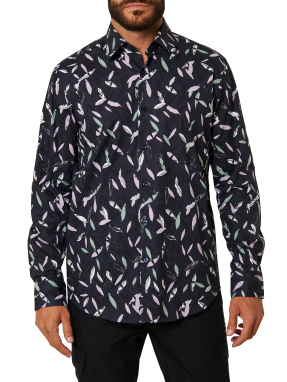 ΑΝΔΡΙΚΟ ΜΑΚΡΥΜΑΝΙΚΟ ΠΟΥΚΑΜΙΣΟ ΜΕ ΜΟΤΙΒΟ | Μπλε Σκούρο EU 41