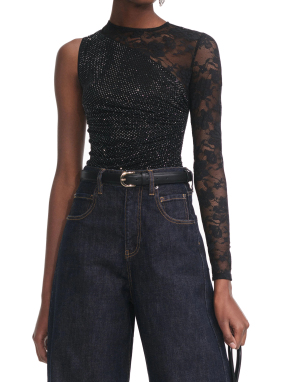 ΓΥΝΑΙΚΕΙΟ ΤΟΠ ΜΕ ΔΑΝΤΕΛΑ | Μαύρο UK 12