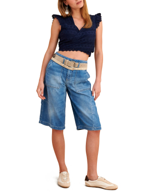 ΓΥΝΑΙΚΕΙΟ CROP ΤΟΠ BRODERIE | Μπλε MPLE S