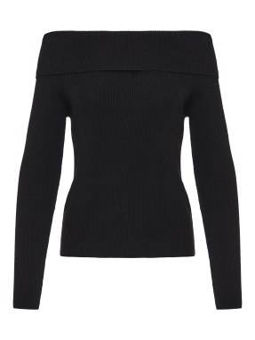ΓΥΝΑΙΚΕΙΑ ΠΛΕΚΤΗ ΜΑΚΡΥΜΑΝΙΚΗ ΜΠΛΟΥΖΑ OFF-SHOULDER | Μαύρο BLACK M