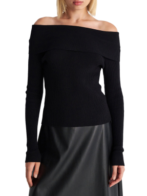 ΓΥΝΑΙΚΕΙΑ ΠΛΕΚΤΗ ΜΑΚΡΥΜΑΝΙΚΗ ΜΠΛΟΥΖΑ OFF-SHOULDER | Μαύρο BLACK M