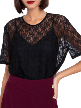 ΓΥΝΑΙΚΕΙΟ ΚΟΝΤΟΜΑΝΙΚΟ ΤΟΠ ΜΕ ΔΑΝΤΕΛΑ | Μαύρο S