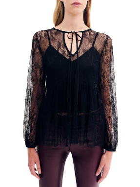 ΓΥΝΑΙΚΕΙΑ ΜΑΚΡΥΜΑΝΙΚΗ ΜΠΛΟΥΖΑ ΜΕ ΔΑΝΤΕΛΑ | Μαύρο 56