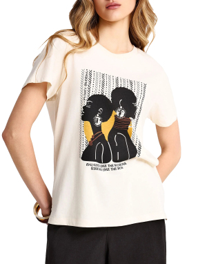 ΓΥΝΑΙΚΕΙΟ T-SHIRT ΜΕ ΤΥΠΩΜΑ | Εκρού S