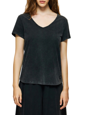 ΓΥΝΑΙΚΕΙΟ T-SHIRT ΜΕ V ΛΑΙΜΟΚΟΨΗ | Γκρι Σκούρο XS