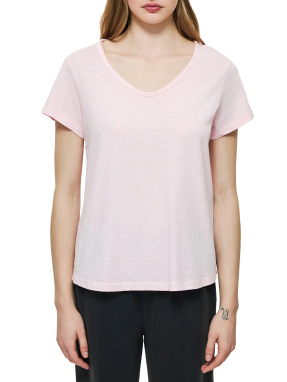 ΓΥΝΑΙΚΕΙΟ T-SHIRT ΜΕ V ΛΑΙΜΟΚΟΨΗ | Ροζ Ανοιχτό XS