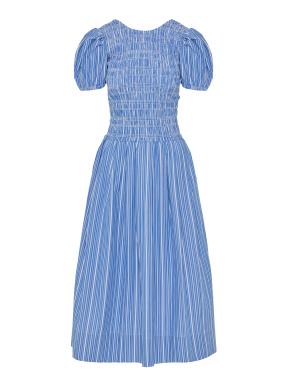 ΜΙΝΤΙ ΦΟΡΕΜΑ STRIPE COTTON LONG SMOCKED PLEATED | Γαλάζιο EU 38