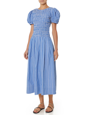 ΜΙΝΤΙ ΦΟΡΕΜΑ STRIPE COTTON LONG SMOCKED PLEATED | Γαλάζιο EU 38