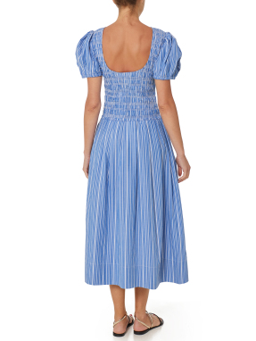 ΜΙΝΤΙ ΦΟΡΕΜΑ STRIPE COTTON LONG SMOCKED PLEATED | Γαλάζιο EU 38