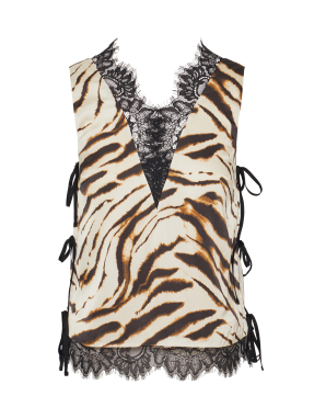 ΓΥΝΑΙΚΕΙΟ ΤΟΠ PRINTED STRETCH SATIN | Μπεζ EU 38