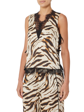 ΓΥΝΑΙΚΕΙΟ ΤΟΠ PRINTED STRETCH SATIN | Μπεζ EU 38