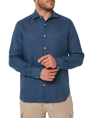 ΑΝΔΡΙΚΟ ΛΙΝΟ ΠΟΥΚΑΜΙΣΟ | Μπλε Σκούρο XXL