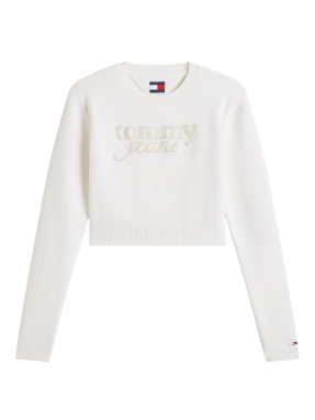 TJW CROP CHENILLE SCRIPT SWEATER | Λευκό M
