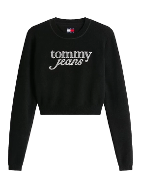 TJW CROP CHENILLE SCRIPT SWEATER | Μαύρο S