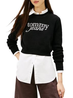 TJW CROP CHENILLE SCRIPT SWEATER | Μαύρο S