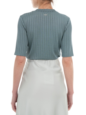 ΓΥΝΑΙΚΕΙΟ RIBBED T-SHIRT | Πετρόλ XS