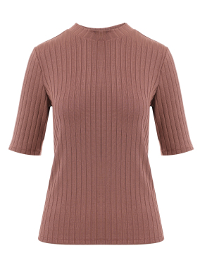 ΓΥΝΑΙΚΕΙΟ RIBBED T-SHIRT | Καφέ XS