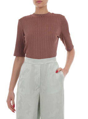 ΓΥΝΑΙΚΕΙΟ RIBBED T-SHIRT | Καφέ XS