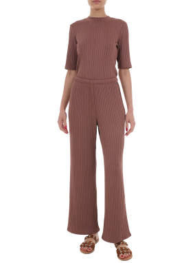 SHINY RIB PANT | Καφέ S