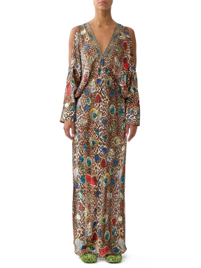 ΜΑΞΙ ΦΟΡΕΜΑ PLUNGE NECK DRAPED SHOULDER | Πολύχρωμο S