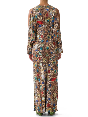 ΜΑΞΙ ΦΟΡΕΜΑ PLUNGE NECK DRAPED SHOULDER | Πολύχρωμο S