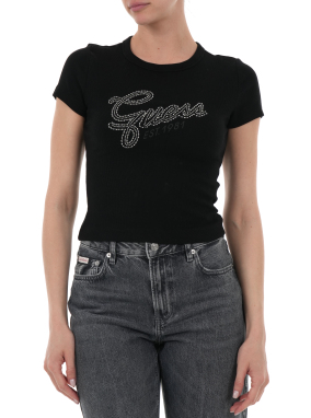 ΓΥΝΑΙΚΕΙΟ T-SHIRT ΜΕ ΣΤΡΑΣ ΛΟΓΟΤΥΠΟ | Μαύρο XL