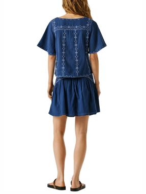 ΓΥΝΑΙΚΕΙΟ DENIM T-SHIRT | Μπλε Σκούρο M