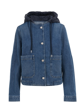 ΓΥΝΑΙΚΕΙΟ DENIM JACKET ΜΕ ΚΟΥΚΟΥΛΑ | Μπλε Σκούρο S