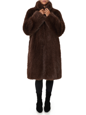 ΓΥΝΑΙΚΕΙΟ ΜΑΚΡΥ FAUX FUR ΜΠΟΥΦΑΝ | Καφέ Σκούρο IT 44