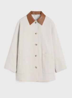TOTEME LEATHER COLLAR COTTON BARN JACKET PEBBLE