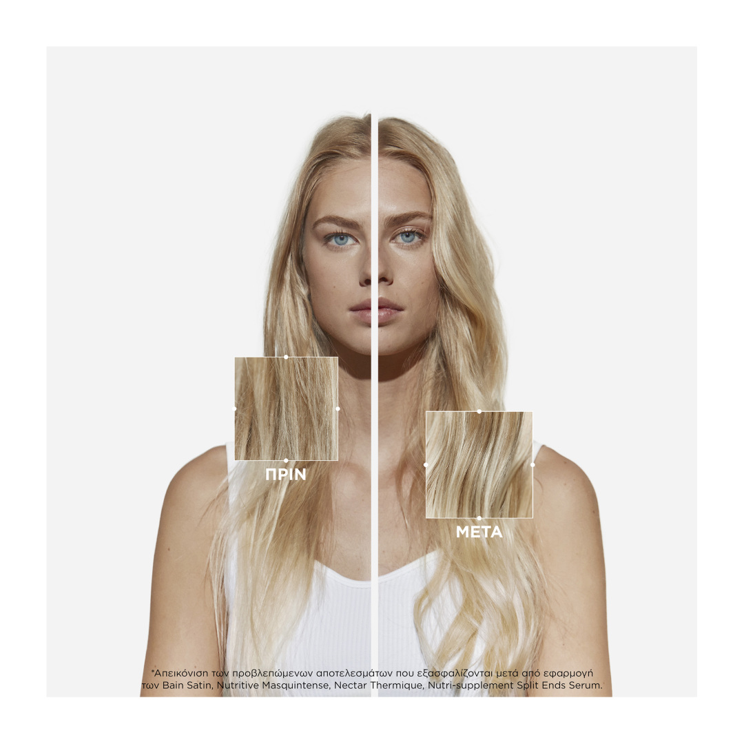NUTRITIVE BAIN SATIN ΕΝΥΔΑΤΙΚΟ ΣΑΜΠΟΥΑΝ ΜΕ ΘΡΕΠΤΙΚΑ ΣΥΣΤΑΤΙΚΑ ΓΙΑ ΞΗΡΑ ΜΑΛΛΙΑ 5