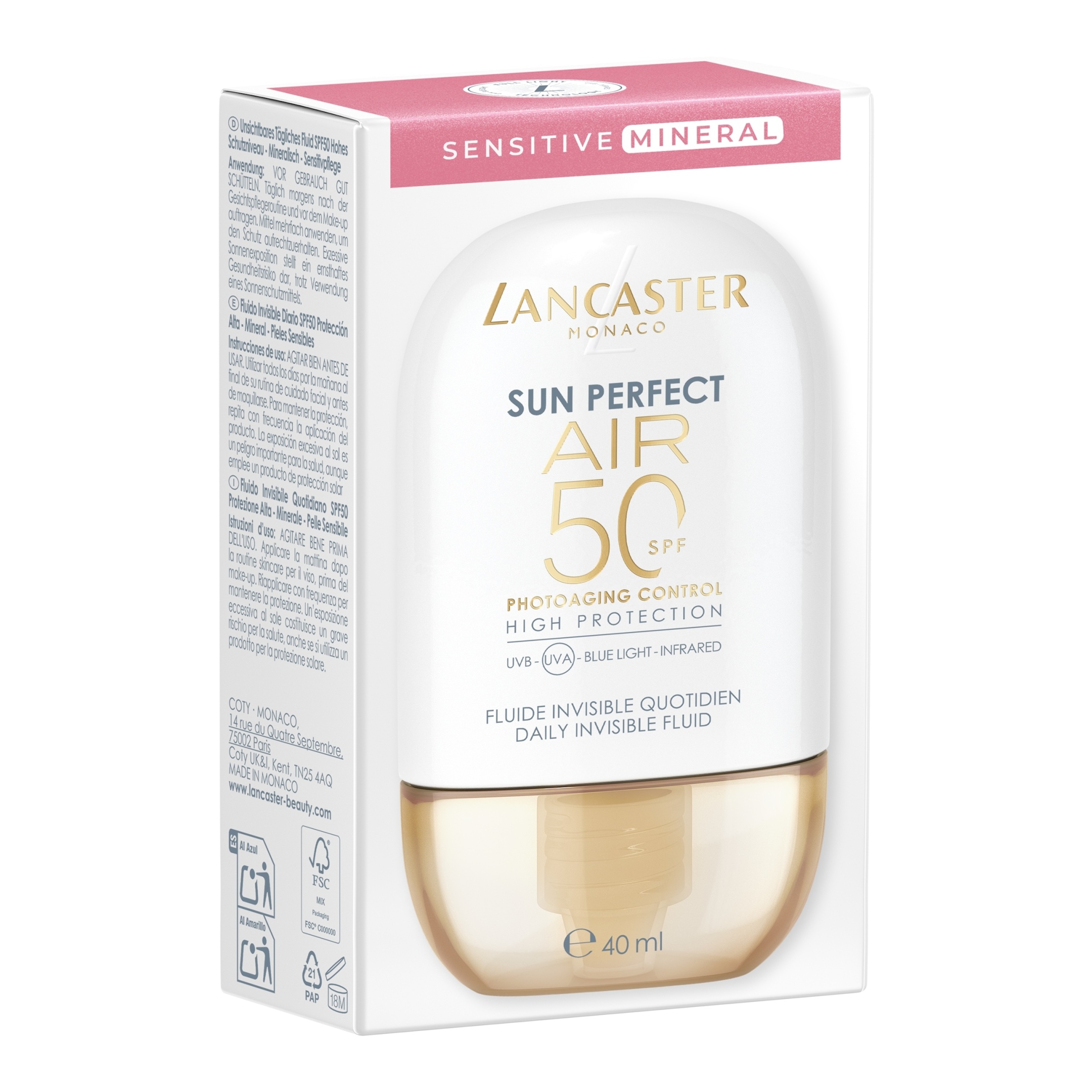 LANCASTER SUN PERFECT AIR DAILY INVISIBLE FLUID SPF50 SENSITIVE MINERAL 2