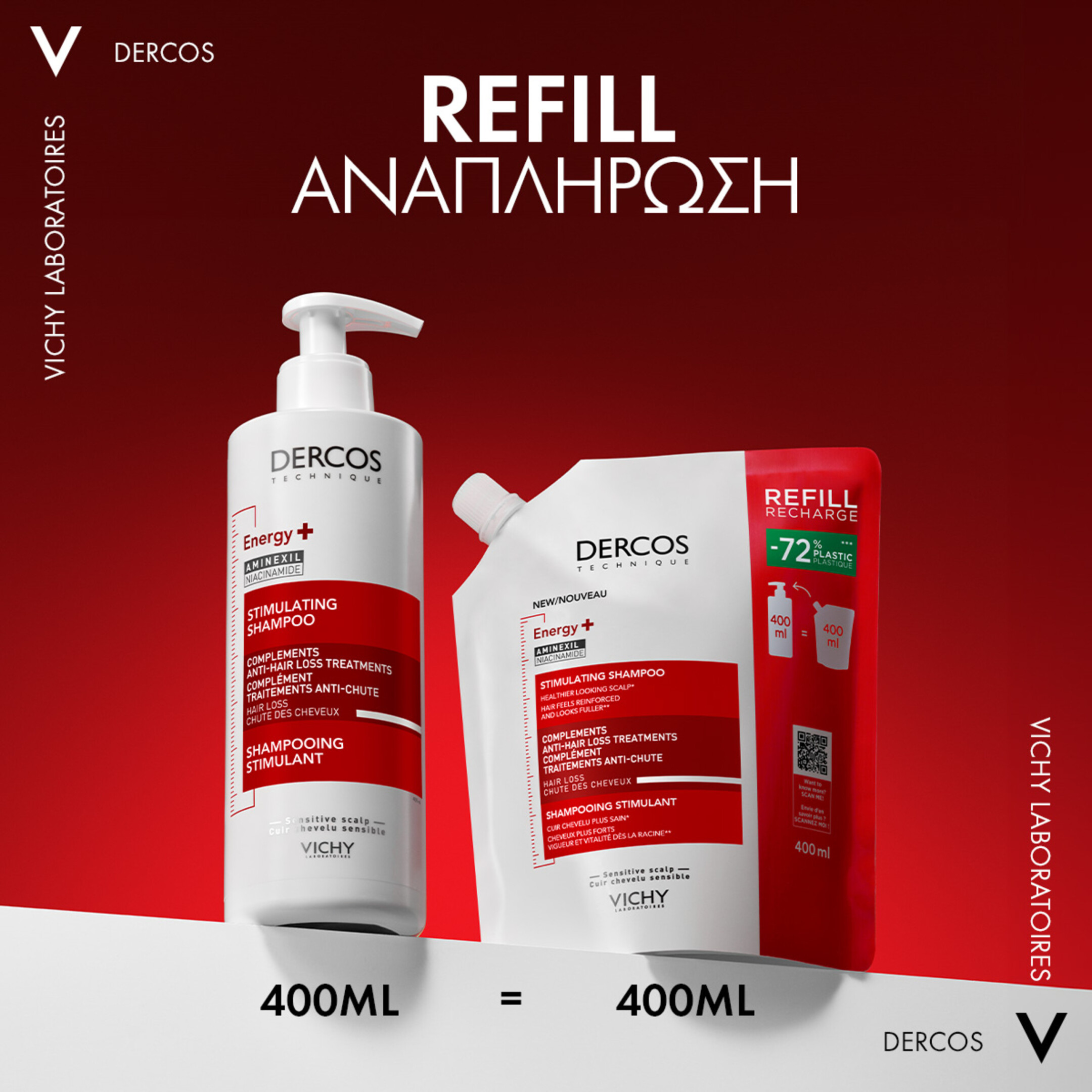 DERCOS ENERGY+ ΔΥΝΑΜΩΤΙΚΟ ΣΑΜΠΟΥΑΝ ΚΑΤΑ ΤΗΣ ΤΡΙΧΟΠΤΩΣΗΣ ΜΕ AMINEXIL ΚΑΙ ΝΙΑΣΙΝΑΜΙΔΗ ECO REFILL 7