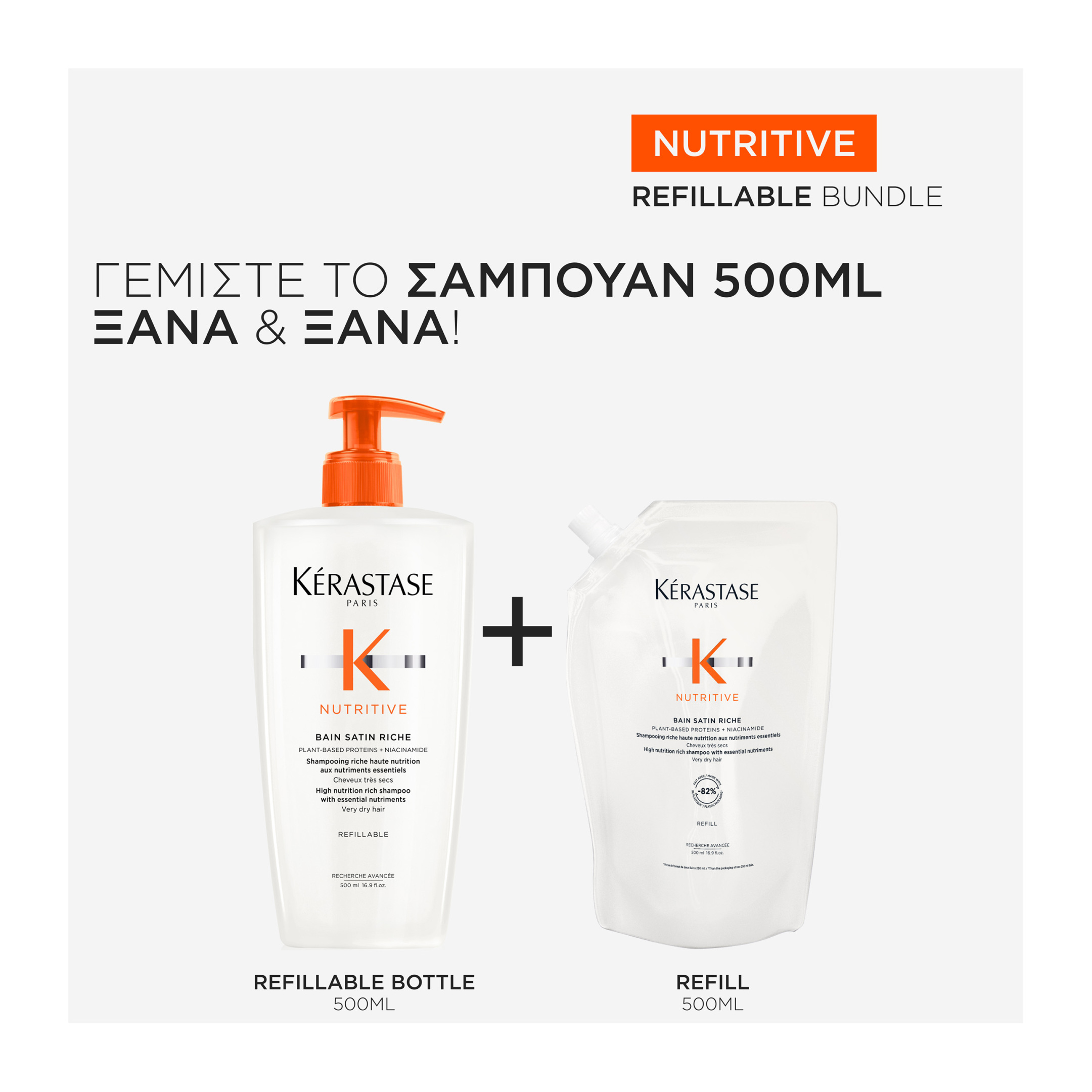 NUTRITIVE REFILL ΣΑΜΠΟΥΑΝ BAIN SATIN RICHE ΓΙΑ ΞΗΡΑ ΜΑΛΛΙΑ 1