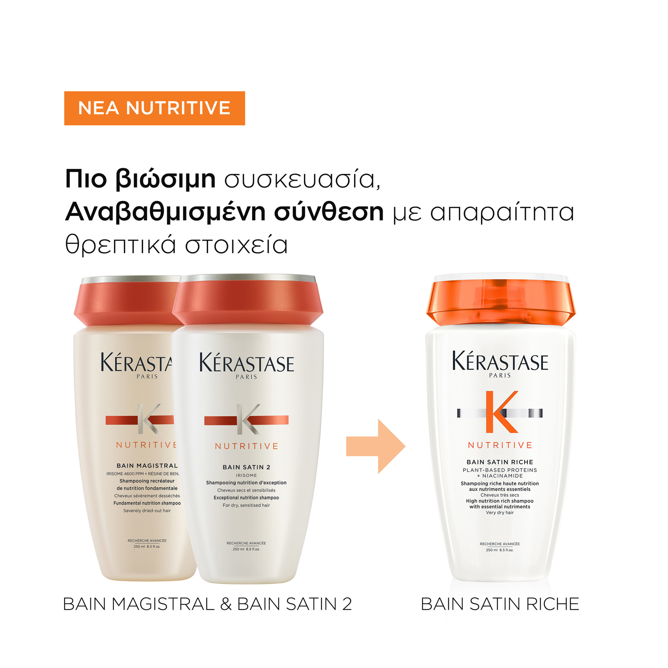 NUTRITIVE BAIN SATIN RICHE ΣΑΜΠΟΥΑΝ ΜΕ ΘΡΕΠΤΙΚΑ ΣΥΣΤΑΤΙΚΑ ΓΙΑ ΠΟΛΥ ΞΗΡΑ ΜΑΛΛΙΑ 8