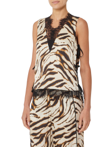 ΓΥΝΑΙΚΕΙΟ ΤΟΠ PRINTED STRETCH SATIN | Μπεζ EU 38